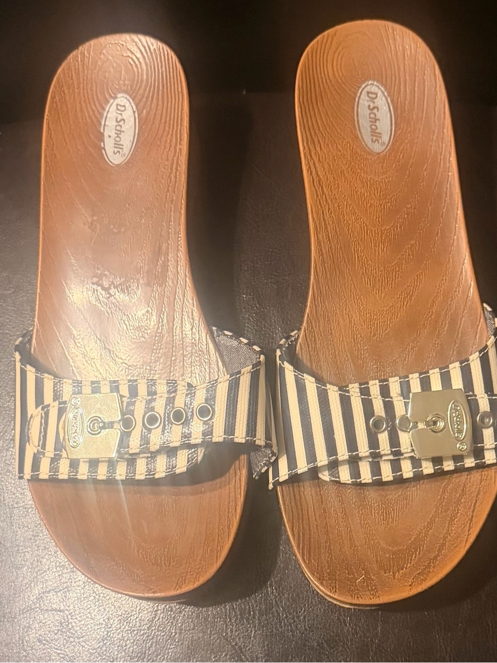 Dr. Scholl's Black & White Striped Slide Mules